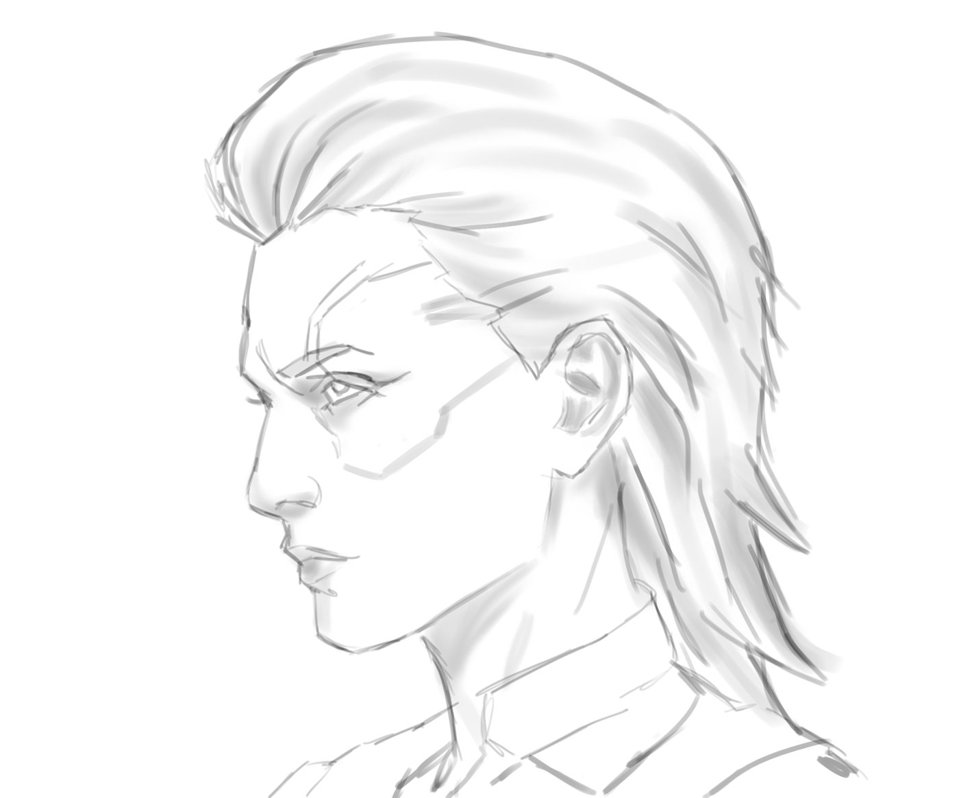 Pencil profile of Meredith with slicked-back hair