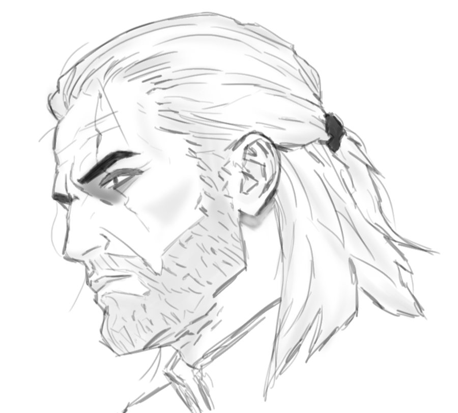 Pencil head study of Geralt in profile