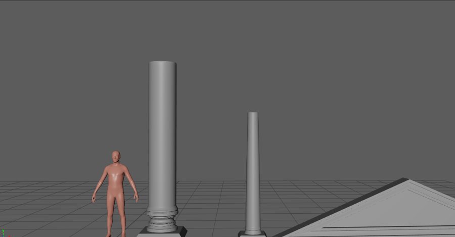 Column modules next to a human scale figure